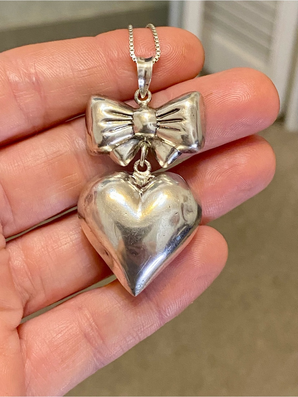 Vintage Sterling Silver Puffy Heart Pendant On A Sterling Silver Chain